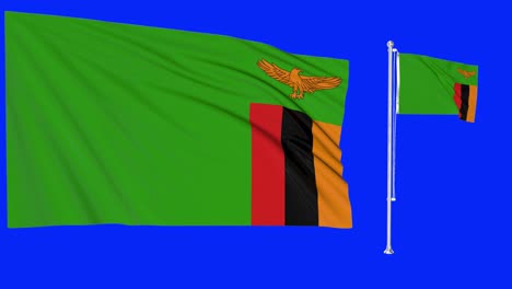Greenscreen-Schwenkt-Sambia-Flagge-Oder-Fahnenmast